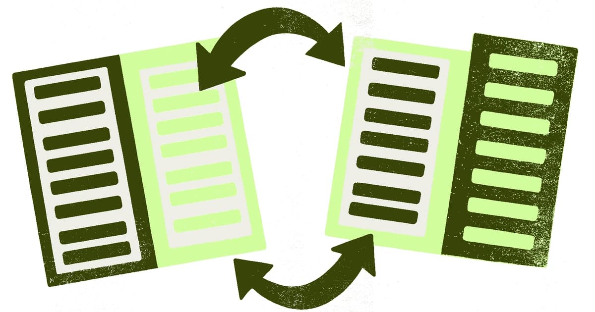 Two documents linked by circular arrows, representing converting files back and forth between TSV and CSV